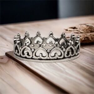 925 Sterling Silver Heart Crown Band Ring
